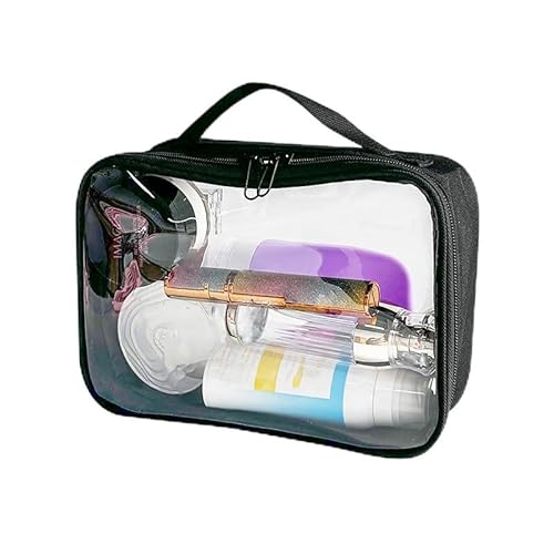 TotePrint Transparente Make-up-Tasche mit Griff, transparent, TSA-geprüft, Kulturbeutel, Flughafen, Fluglinie, Reisen, unverzichtbare PVC-Kosmetiktasche für Damen und Herren, Schwarz, Modern TotePrint Transparente Make-up-Tasche mit Griff, transparent, TSA-geprüft, Kulturbeutel, Flughafen, Fluglinie, Reisen, unverzichtbare PVC-Kosmetiktasche für Damen und Herren, Schwarz, Modern von TotePrint
