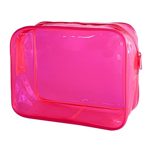 TotePrint Transparente PVC-Make-up-Tasche für Damen, einfarbig, PVC-Kosmetiktasche, wasserdichte Aufbewahrung, Kulturbeutel, Tragetasche mit Reißverschluss für Frauen, Pink, Modern von TotePrint