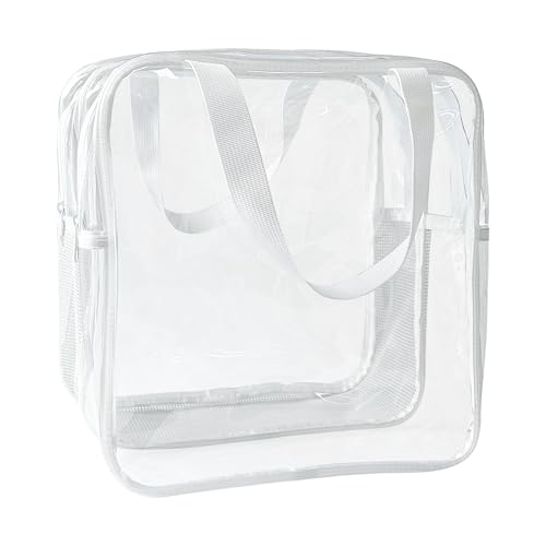 TotePrint Transparente Reise-Kulturbeutel, transparent, Make-up-Kosmetiktasche, PVC-Kunststoff-Organizer, TSA-geprüft, PVC, wasserdichter Organizer mit Griff für Damen, Weiss/opulenter Garten, Modern von TotePrint