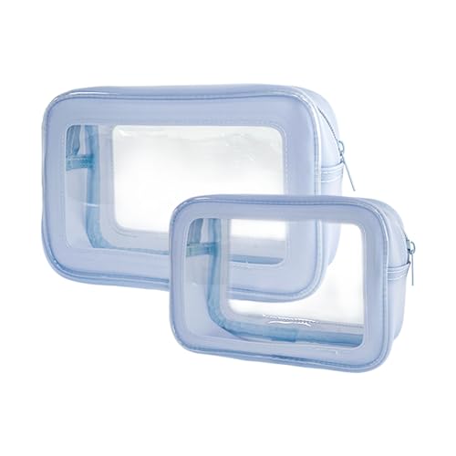 TotePrint Transparente Wasserfeste Kosmetiktasche aus PVC mit Blumenmuster, 21x13.5x7cm Reise-Organizer für Tagespflege Damen & Herren (Blau) von TotePrint