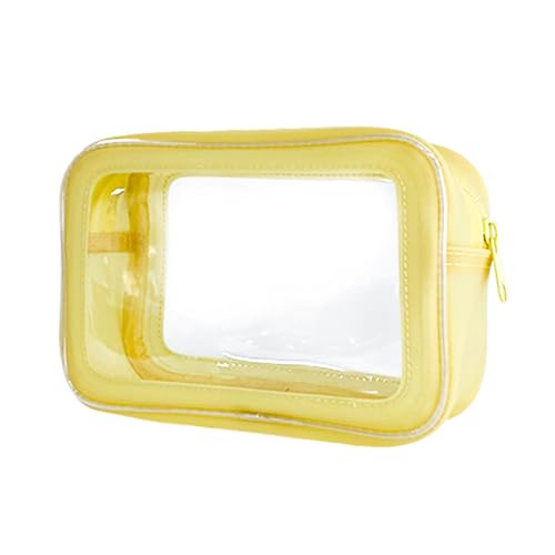 TotePrint Transparente Wasserfeste Kosmetiktasche aus PVC mit Blumenmuster, 21x13.5x7cm Reise-Organizer für Tagespflege Damen & Herren (Gelb) von TotePrint