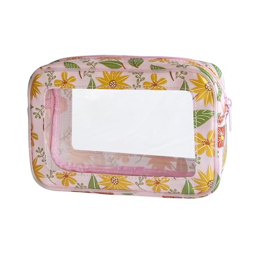 TotePrint Transparente Wasserfeste Kosmetiktasche aus PVC mit Blumenmuster, 21x13.5x7cm Reise-Organizer für Tagespflege Damen & Herren (Rote Blumen) von TotePrint