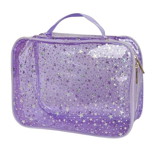 TotePrint Wasserdichte Make-up-Tasche mit Sternmuster, PVC, 24 x 18 x 8 cm, Kosmetik-Organizer mit Griffen für Damen und Herren, Reise-Kulturbeutel, Violett, Modern von TotePrint