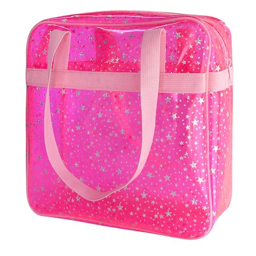 TotePrint Wasserdichte Sternen-PVC Strandtasche 30×30×10cm - Leichte Tragetasche mit Griff für Damen Herren Urlaub Schwimmbad (Rosa) von TotePrint