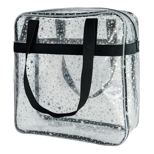 TotePrint Wasserdichte Sternen-PVC Strandtasche 30×30×10cm - Leichte Tragetasche mit Griff für Damen Herren Urlaub Schwimmbad (Schwarz) von TotePrint