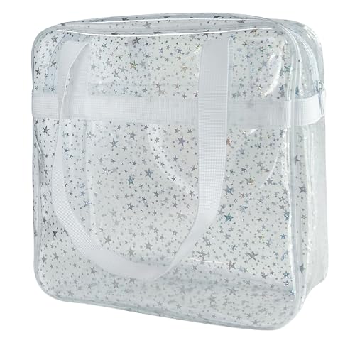 TotePrint Wasserdichte Sternen-PVC Strandtasche 30×30×10cm - Leichte Tragetasche mit Griff für Damen Herren Urlaub Schwimmbad (Transparent) von TotePrint