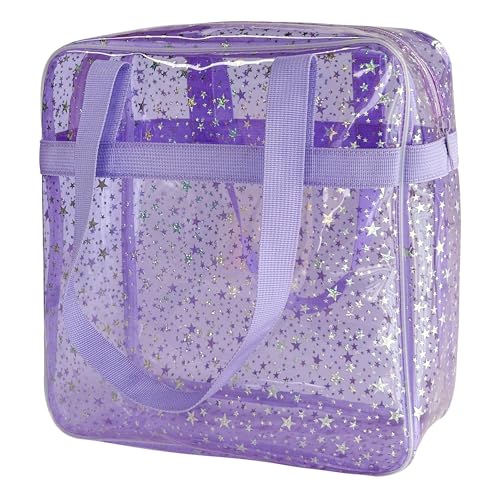 TotePrint Wasserdichte Sternen-PVC Strandtasche 30×30×10cm - Leichte Tragetasche mit Griff für Damen Herren Urlaub Schwimmbad (Violett) von TotePrint