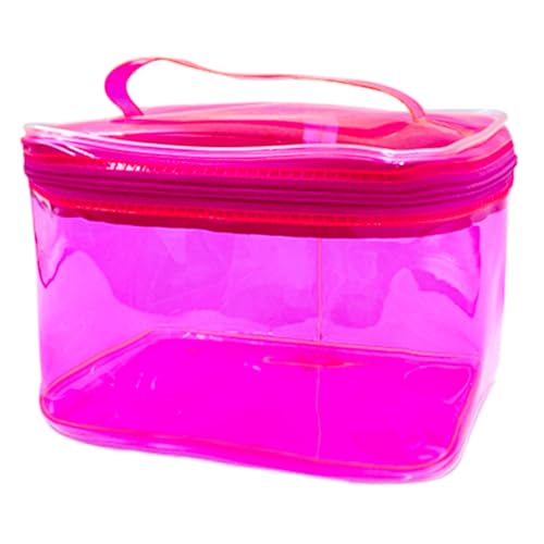 TotePrint Wasserfeste PVC Kosmetiktasche Einfarbig mit Tragegriff 18x13x12 cm Transparent Reise-Organizer Unisex Duschbeutel für Damen & Herren (Rosa) von TotePrint