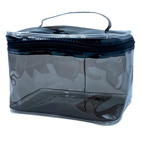 TotePrint Wasserfeste PVC Kosmetiktasche Einfarbig mit Tragegriff 18x13x12 cm Transparent Reise-Organizer Unisex Duschbeutel für Damen & Herren (Schwarz) von TotePrint