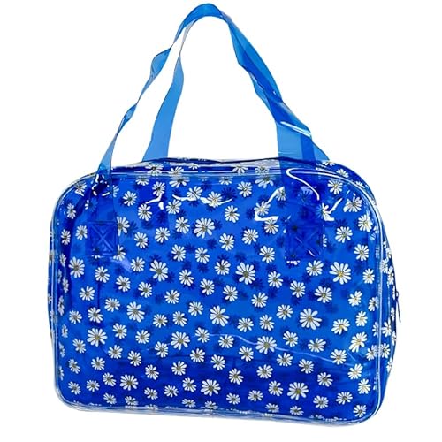 TotePrint große Kosmetiktasche Mode Gänseblümchen Muster Transparente Make-up-Tasche PVC Kosmetiktasche Damen PVC Kosmetiktasche wasserdicht Make-up Tasche PVC, 26 cm x 19 cm x 10 cm (blau) von TotePrint