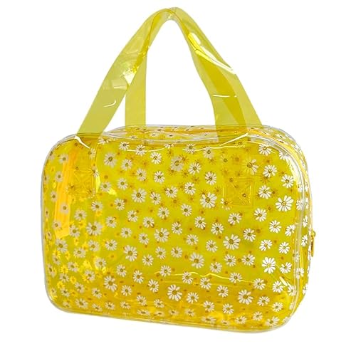 TotePrint große Kosmetiktasche Mode Gänseblümchen Muster Transparente Make-up-Tasche PVC Kosmetiktasche Damen PVC Kosmetiktasche wasserdicht Make-up Tasche PVC, 26 cm x 19 cm x 10 cm (gelb.) von TotePrint