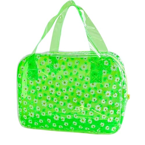 TotePrint große Kosmetiktasche Mode Gänseblümchen Muster Transparente Make-up-Tasche PVC Kosmetiktasche Damen PVC Kosmetiktasche wasserdicht Make-up Tasche PVC, 26 cm x 19 cm x 10 cm (grün.) von TotePrint