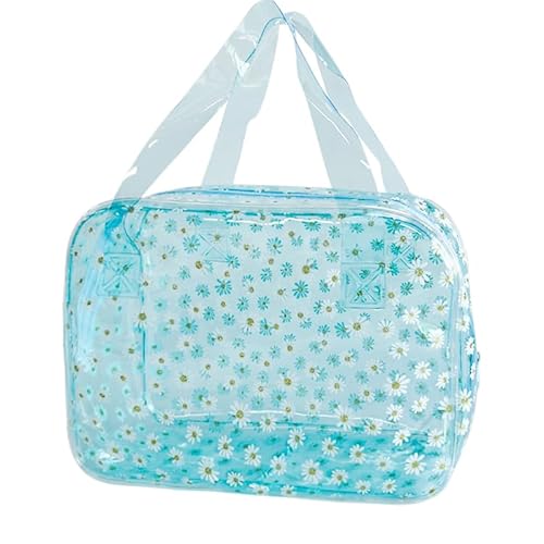 TotePrint große Kosmetiktasche Mode Gänseblümchen Muster Transparente Make-up-Tasche PVC Kosmetiktasche Damen PVC Kosmetiktasche wasserdicht Make-up Tasche PVC, 26 cm x 19 cm x 10 cm (hellblau) von TotePrint