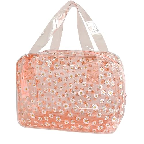 TotePrint große Kosmetiktasche Mode Gänseblümchen Muster Transparente Make-up-Tasche PVC Kosmetiktasche Damen PVC Kosmetiktasche wasserdicht Make-up Tasche PVC, 26 cm x 19 cm x 10 cm (rosa.) von TotePrint