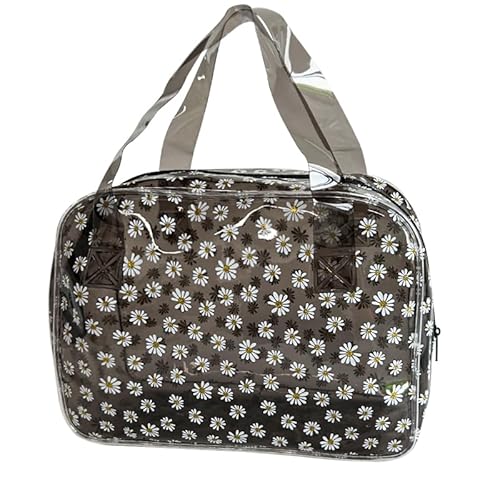 TotePrint große Kosmetiktasche Mode Gänseblümchen Muster Transparente Make-up-Tasche PVC Kosmetiktasche Damen PVC Kosmetiktasche wasserdicht Make-up Tasche PVC, 26 cm x 19 cm x 10 cm (schwarz) von TotePrint