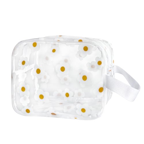 TotePrint wasserdichte Blumenmuster PVC Kosmetiktasche 24×17×9cm - Reißverschluss Tragetasche für Damen Herren Reise Schwimmbad Urlaub (Große weiße Blumen) von TotePrint