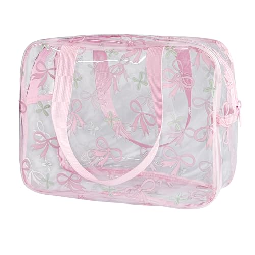 TotePrint wasserdichte Blumenmuster PVC Kosmetiktasche 30×21×11cm - Reißverschluss Tragetasche für Damen Herren Reise Schwimmbad Urlaub (Das rosa Schmetterlingsfest) von TotePrint