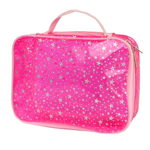 TotePrint wasserdichte Glitzer PVC Kosmetiktasche mit Sternenmuster 25×18×10cm - Reißverschluss Schminktasche für Damen Herren Reise Schwimmbad (Rosa) von TotePrint