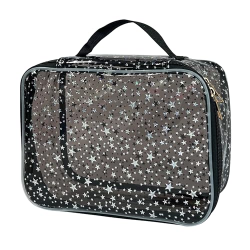 TotePrint wasserdichte Glitzer PVC Kosmetiktasche mit Sternenmuster 25×18×10cm - Reißverschluss Schminktasche für Damen Herren Reise Schwimmbad (Schwarz) von TotePrint