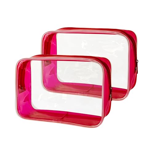 TotePrint wasserdichte Kosmetiktasche mit Reißverschluss Transparent mit Farbigem Rahmen Reise (18x12x6 cm) - Für Damen & Herren (Rot) von TotePrint