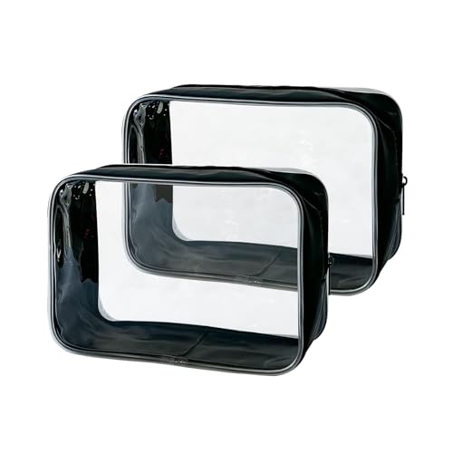 TotePrint wasserdichte Kosmetiktasche mit Reißverschluss Transparent mit Farbigem Rahmen Reise (18x12x6 cm) - Für Damen & Herren (Schwarz) von TotePrint