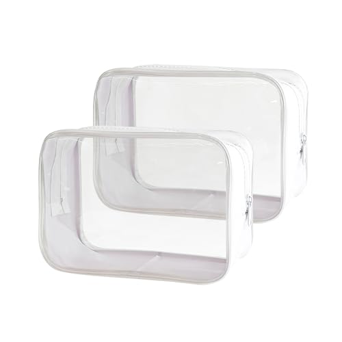 TotePrint wasserdichte Kosmetiktasche mit Reißverschluss Transparent mit Farbigem Rahmen Reise (18x12x6 cm) - Für Damen & Herren (Weiß) von TotePrint