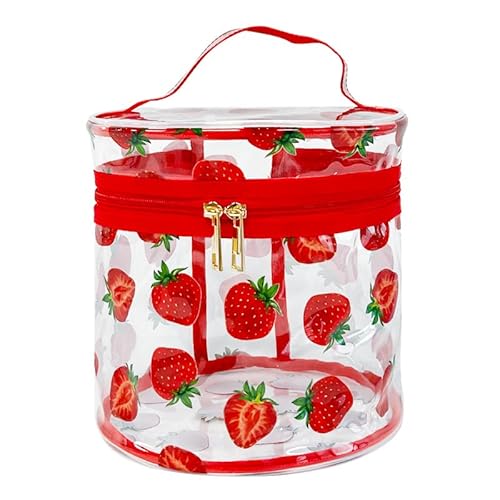 TotePrint wasserdichte PVC Kosmetiktasche mit Fruchtmuster 18×16cm - Reißverschluss Tragetasche für Damen Herren Reise Schwimmbad (Erdbeeren) von TotePrint