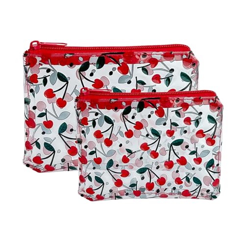 wasserdichte Klare Makeup-Tasche mit Kirschmuster (21 x 15 cm) – Reise-Cosmetic-Organizer für Damen & Herren, PVC Cherry Pattern Toiletry Bag (Cherry Pattern) von TotePrint
