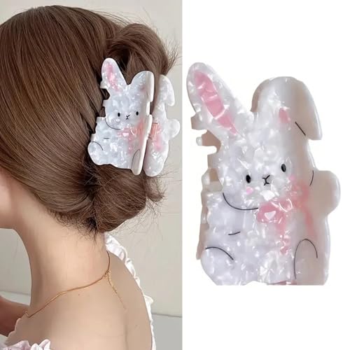 Totelux Oster-Haarspange, niedlicher Hasen-Haarklammer für dickes, dünnes Haar, weißer Hasen-Haarklammer, rutschfest, elegante Haarklammern für Frauen und Mädchen, Oster-Haar-Accessoires von Totelux