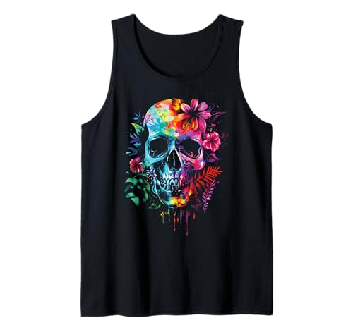 Vintage Totenkopf für Frauen Boho Schädel mit Blumen Tank Top von Totenkopf für Damen Boho Schädel Blumen
