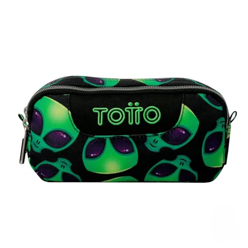 TOTTO - Federmäppchen mit zwei Fächern, Modell Umschlag, großes Federmäppchen, Maße 20 x 9,5 x 7 cm, Federmäppchen mit Reißverschluss, kompakt und robust, Ali-Muster, Ali, Verde, Kulturbeutel von Totto