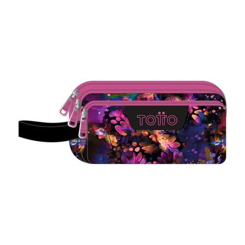 TOTTO - Schulmäppchen mit 3 Fächern, Modell Agapec, großes Federmäppchen, Maße 23 x 11,5 x 10,5 cm, seitlicher Griff, ergonomische Griffe mit PVC, strapazierfähiger Stoff, Blumendesign, Flower Galaxy TOTTO - Schulmäppchen mit 3 Fächern, Modell Agapec, großes Federmäppchen, Maße 23 x 11,5 x 10,5 cm, seitlicher Griff, ergonomische Griffe mit PVC, strapazierfähiger Stoff, Blumendesign, Flower Galaxy von Totto