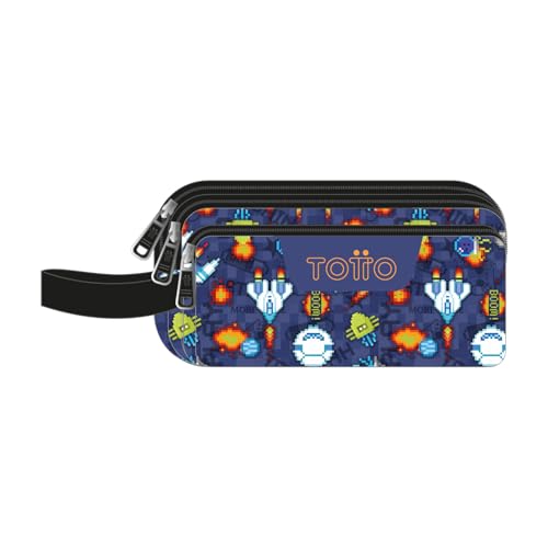 TOTTO - Schulmäppchen mit 3 Fächern, Modell Agapec, großes Federmäppchen, Maße 23 x 11,5 x 10,5 cm, seitlicher Griff, ergonomische Griffe mit PVC, strapazierfähiger Stoff, bedruckt Space Blue, blau TOTTO - Schulmäppchen mit 3 Fächern, Modell Agapec, großes Federmäppchen, Maße 23 x 11,5 x 10,5 cm, seitlicher Griff, ergonomische Griffe mit PVC, strapazierfähiger Stoff, bedruckt Space Blue, blau von Totto