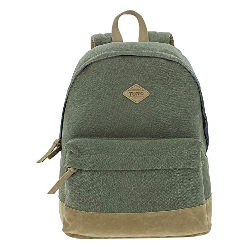 TOTTO Jugend-Rucksack, Modell Yerem, 2 Fächer, Organizer mit abnehmbarem Schlüsselring, ergonomischer Rücken, S-Riemen für mehr Komfort, robust, Grün und Beige, bunt, S, Sport von Totto