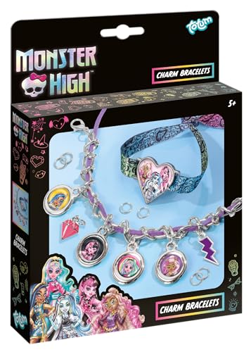 CCG Monster High Armband Bastelset für Kinder – Kreatives DIY Schmuckset mit 5 Metall-Anhängern & Zubehör für zwei stylische Fan-Armbänder | Bastelspaß ab 5 Jahren von Totum
