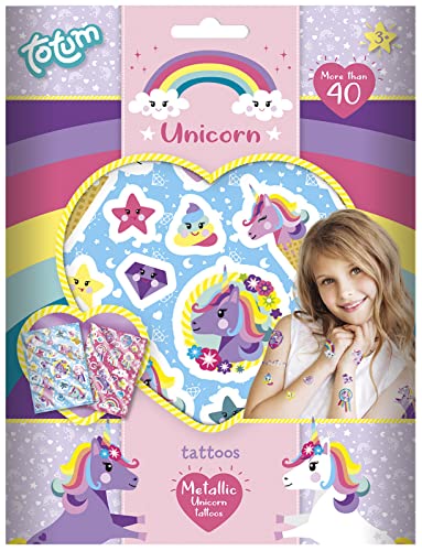 Einhorn Tattoos für Kinder: 40+ temporäre Metallic Unicorn Tattoos, Geschenk für Mädchen, bunte Tattoo-Aufkleber von Totum