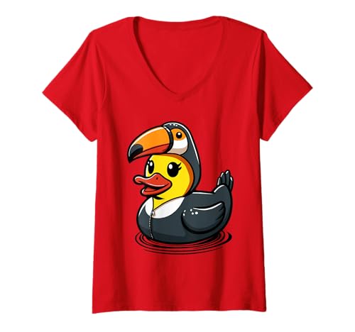 Damen Tukan Badeente T-Shirt mit V-Ausschnitt von Toucan Duckling Ramphastidae