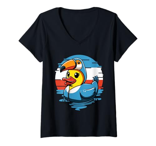 Damen Tukan Badeente T-Shirt mit V-Ausschnitt von Toucan Duckling Ramphastidae