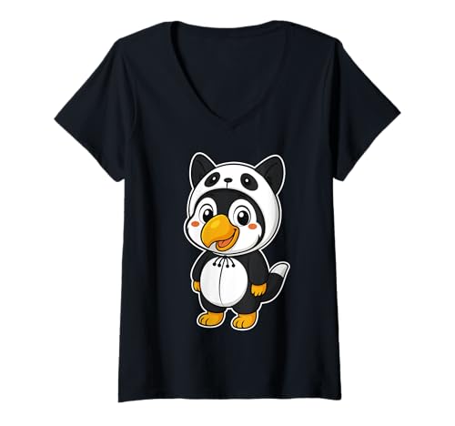 Damen Kawaii-Tukan im Panda-Kostüm für Mädchen, Kinder, Tukan-Liebhaber T-Shirt mit V-Ausschnitt Damen Kawaii-Tukan im Panda-Kostüm für Mädchen, Kinder, Tukan-Liebhaber T-Shirt mit V-Ausschnitt von Toucan In Panda Costume Kawaii Design