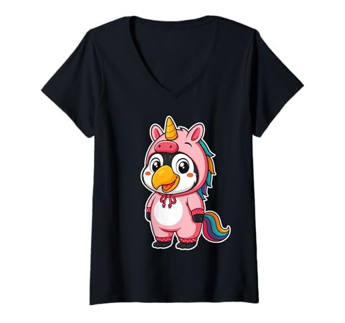 Damen Kawaii Tukan im Einhorn Kostüm für Mädchen Kinder Einhorn T-Shirt mit V-Ausschnitt Damen Kawaii Tukan im Einhorn Kostüm für Mädchen Kinder Einhorn T-Shirt mit V-Ausschnitt von Toucan In Unicorn Costume Kawaii Design