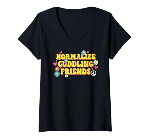 Damen Normize Cuddling Friends Platonische Zuneigung Vibes T-Shirt mit V-Ausschnitt Damen Normize Cuddling Friends Platonische Zuneigung Vibes T-Shirt mit V-Ausschnitt von Touch Positive Friendship Cuddle Collective