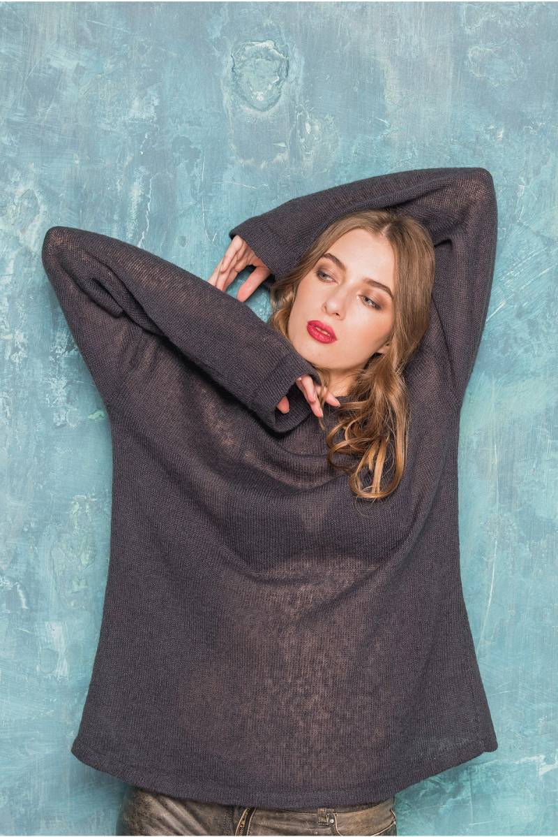 Fw 2019/20 - Verkauf 20% Rabatt. Alpaka Elegant Gestrickte Damen Pullover Winter Casual Qualität Warm Top 10 Trends 2019 /2020 Schokolade/Grau von TouchMebyOKovalenko