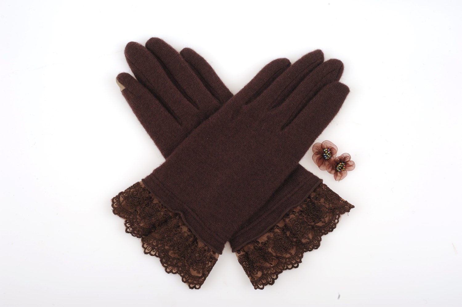 Touchscreen Taugliche Winterhandschuhe Mit Spitzenbesatz, 80% Schurwollgemisch. Extrem Warme Und Luxuriöse Handgefertigte Handschuhe von TouchScreenGloveShop