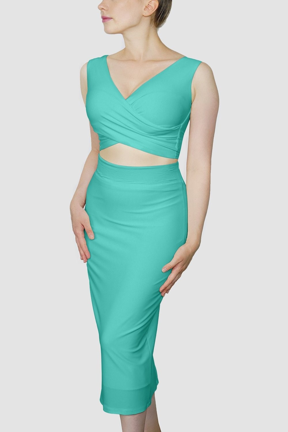 Frauen Nr.2 Set-Kleid | Lässiges Kurzarm Kleid Grünes Tea Party I Weißes Eng Anliegendes Damen Hot Charming von TouchlineTango