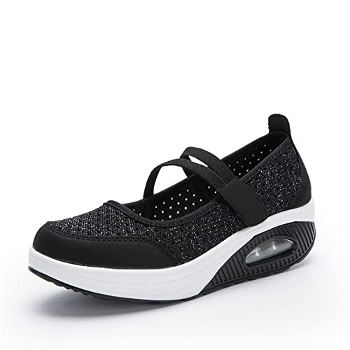 Touchmosees Daily Walker Orthopädischer Diabetikerfreundlicher Keil-Sneaker für Damen, Schwarz Weiß, 39 EU von Touchmosees