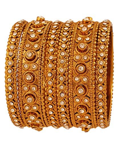 Touchstone Armreif Kollektion Indische Bollywood atemberaubenden Look weißer Rhein charmante Designer-Schmuck Armreifen Armbänder für Damen 2.25 Set von 6 Gold von Touchstone