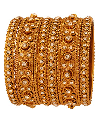 Touchstone Armreif Kollektion Indische Bollywood atemberaubenden Look weißer Rhein charmante Designer-Schmuck Armreifen Armbänder für Damen 2.37 Set von 6 Gold von Touchstone