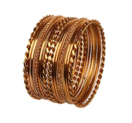 Touchstone Armreif-Kollektion Indisches Bollywood, klares Rheinland und Zickzack-Designerschmuck-Armreifen für Damen 2.5 Set von 18 Golden von Touchstone