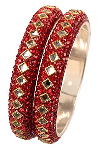 Touchstone Armreif Kollektion quadratische Form facettiert Kundan Look Lippenstift rote Perlen Designer Schmuck Metall Armreif Armbänder für Damen 2.5 Set 2 rot Touchstone Armreif Kollektion quadratische Form facettiert Kundan Look Lippenstift rote Perlen Designer Schmuck Metall Armreif Armbänder für Damen 2.5 Set 2 rot von Touchstone