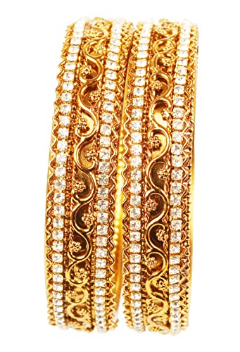 Touchstone Armreifsammlung indisches Bollywood Rhein Zickzack verdrahtete Designerschmuck dicke Kada Armreifen Armbänder für Damen 2.37 Set 2 Gold von Touchstone